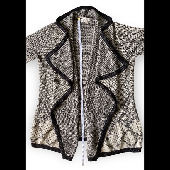 Knox Rose Open Front Waterfall Cardigan Womans Size Large Black & Cream Longline - Picture 11 of 12